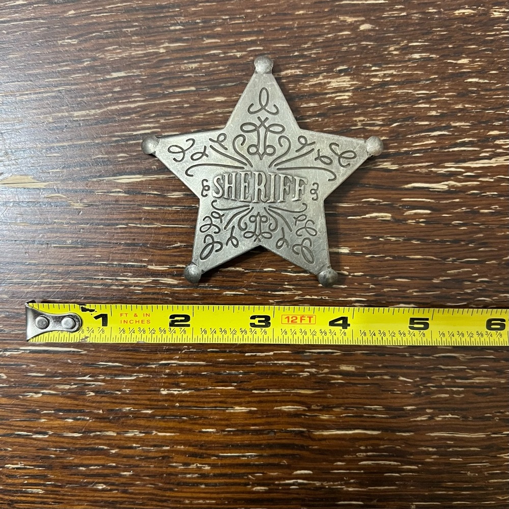 Vintage, antique, unique heavy metal star SHERIFF badge embossed pin